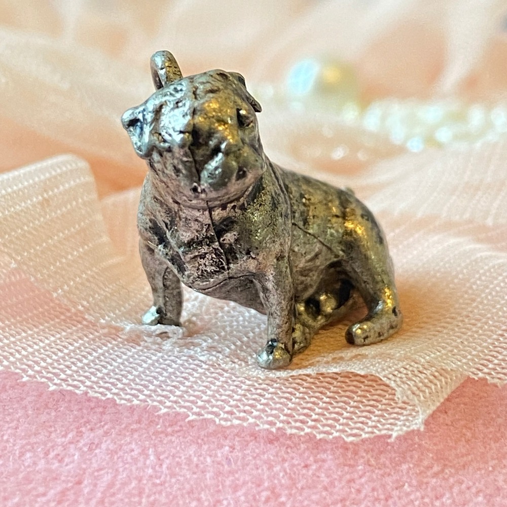 Vintage Silvertone Bulldog Pug Charm Pendant CN Mark Small‎ Collectible